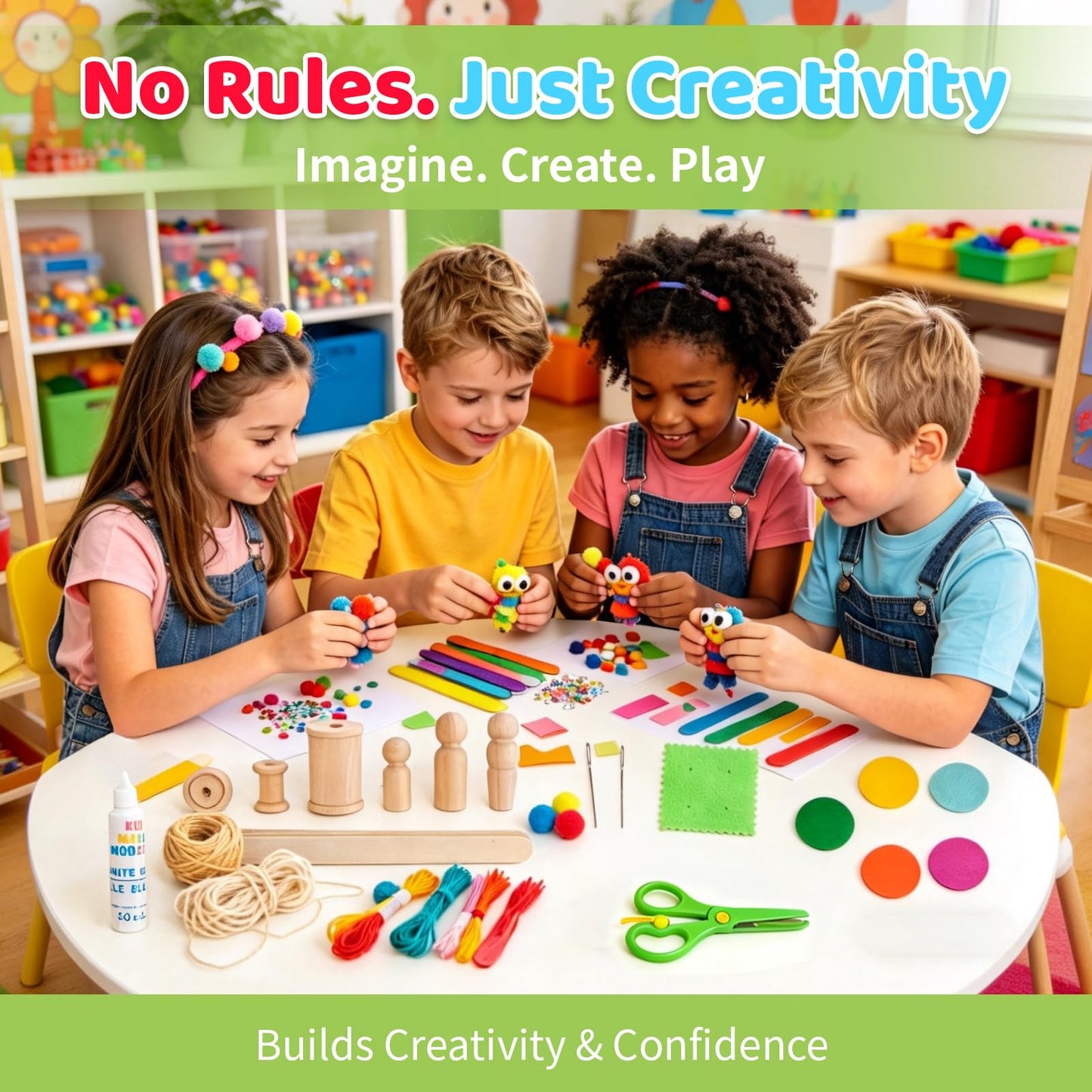 Arts & Crafts Kit for Kids, Creative DIY Supply Box for Art Projects, Craft Materials Set with Storage for Ages 4–12