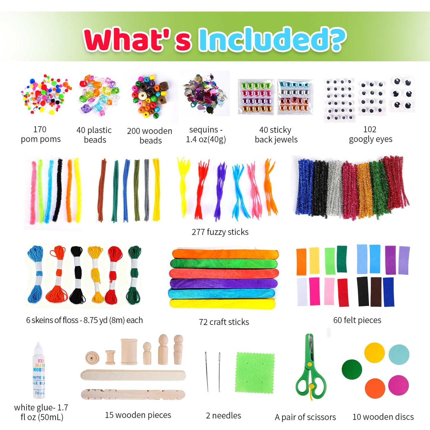 Arts & Crafts Kit for Kids, Creative DIY Supply Box for Art Projects, Craft Materials Set with Storage for Ages 4–12