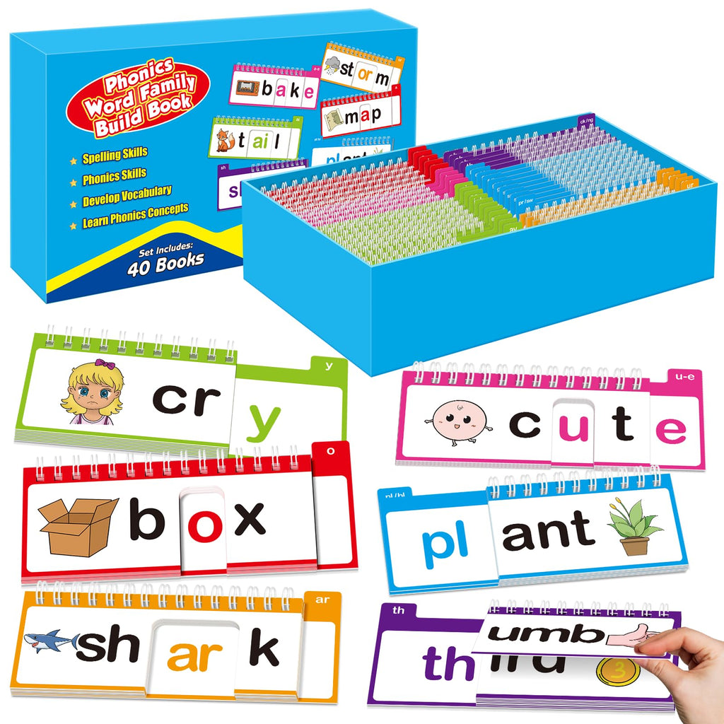 Phonics Word Family Flip Book, Learn to Read Flash Cards for Kids Ages 4–8