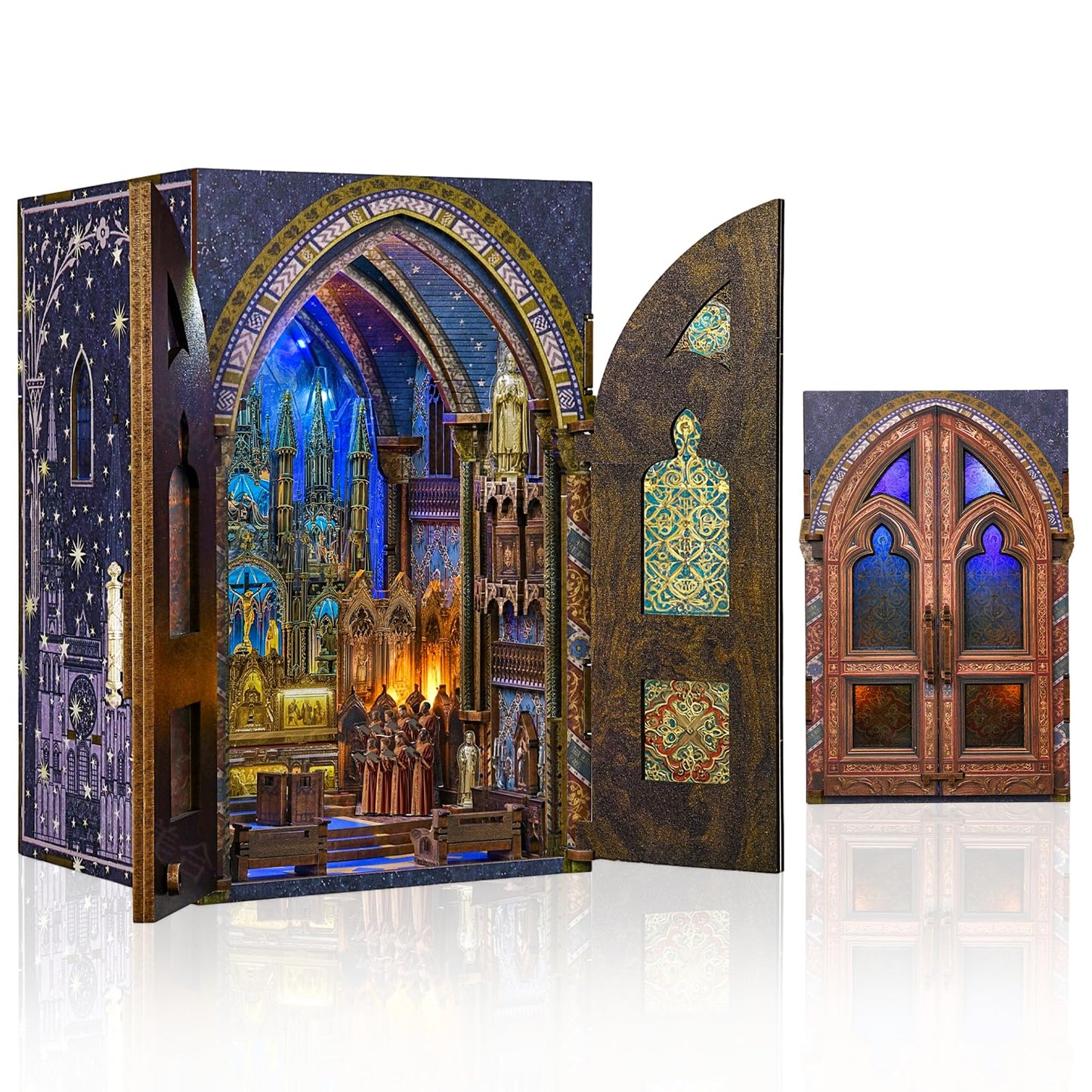 DIY Book Nook Miniature House Kit, Church Style 3D Wooden Dollhouse Model for Shelf Display and Home Decor
