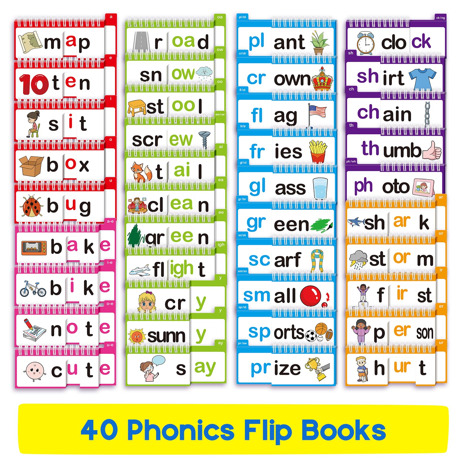Phonics Word Family Flip Book, Learn to Read Flash Cards for Kids Ages 4–8
