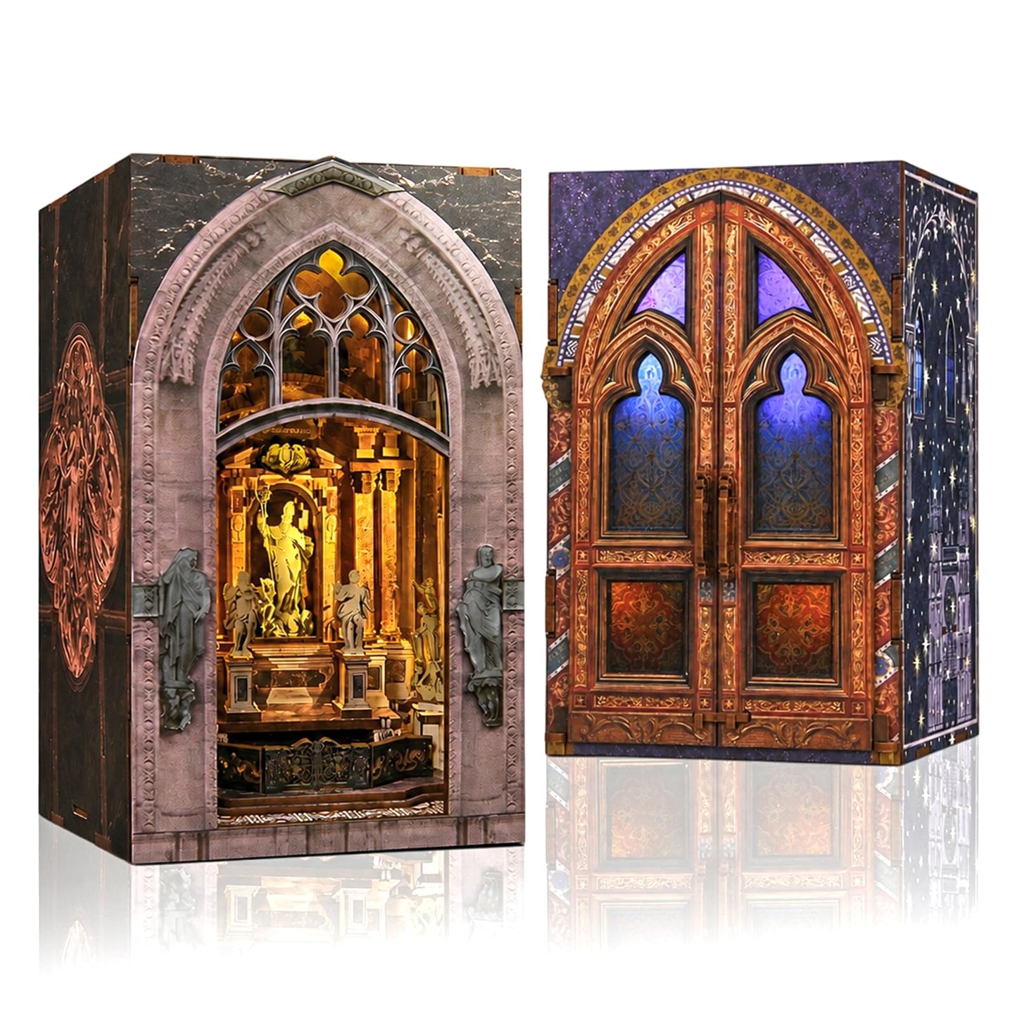 DIY Book Nook Miniature House Kit, Church Style 3D Wooden Dollhouse Model for Shelf Display and Home Decor