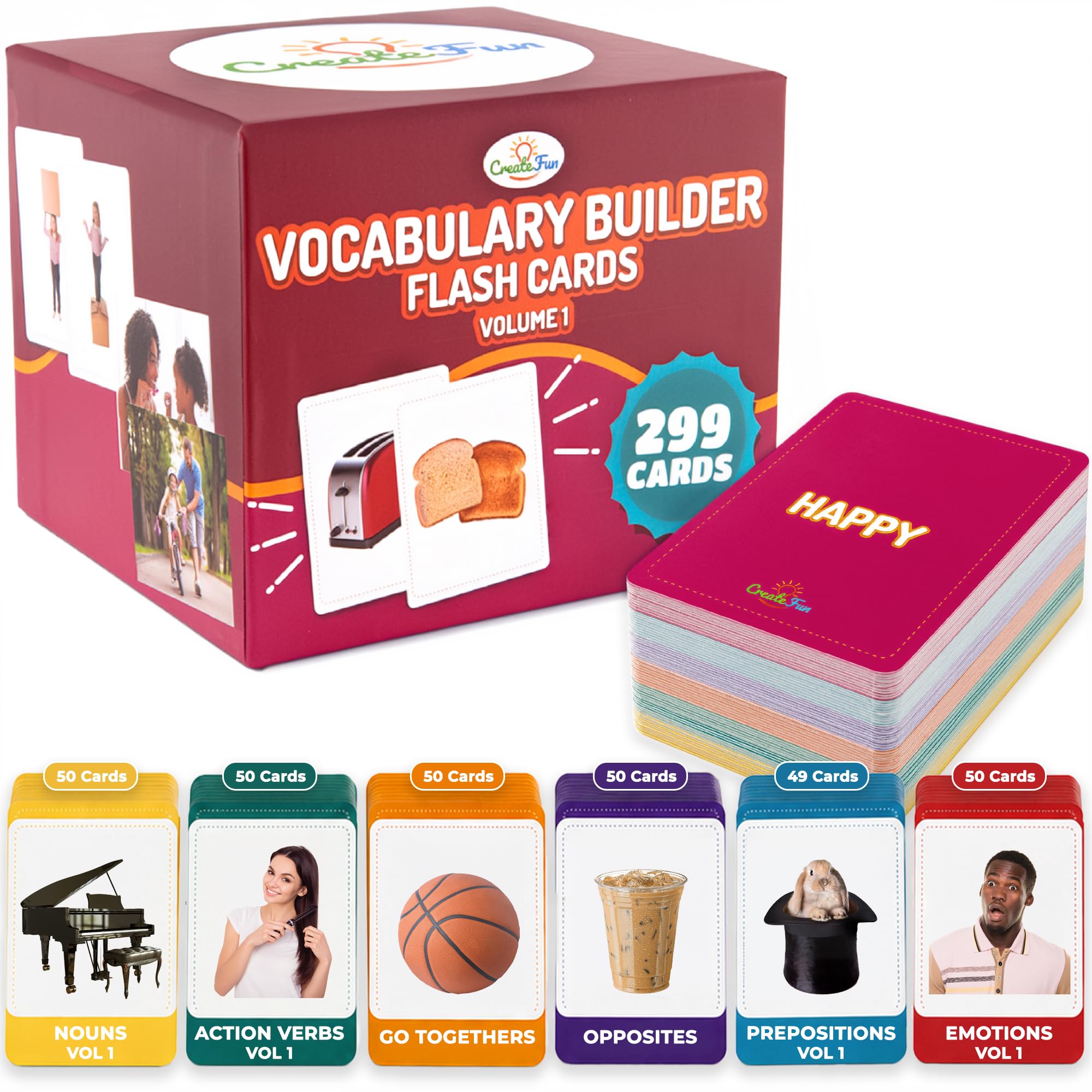 Flash Cards for Vocabulary Building, 6-Pack Educational Photo Learning Set for Kids & Speech Therapy (300 Cards)