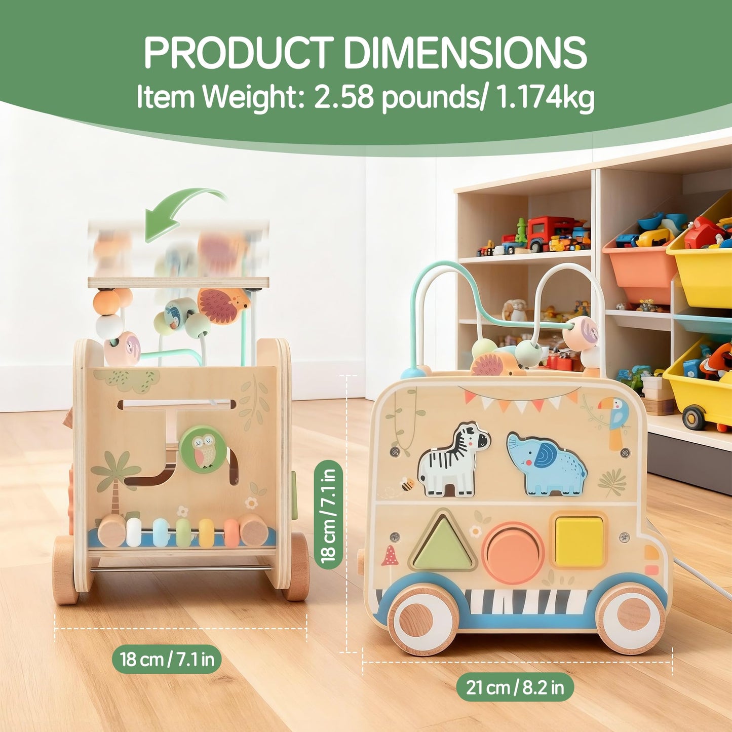 Wooden Pull-Along Activity Cube Montessori Toy for Toddlers 1–3