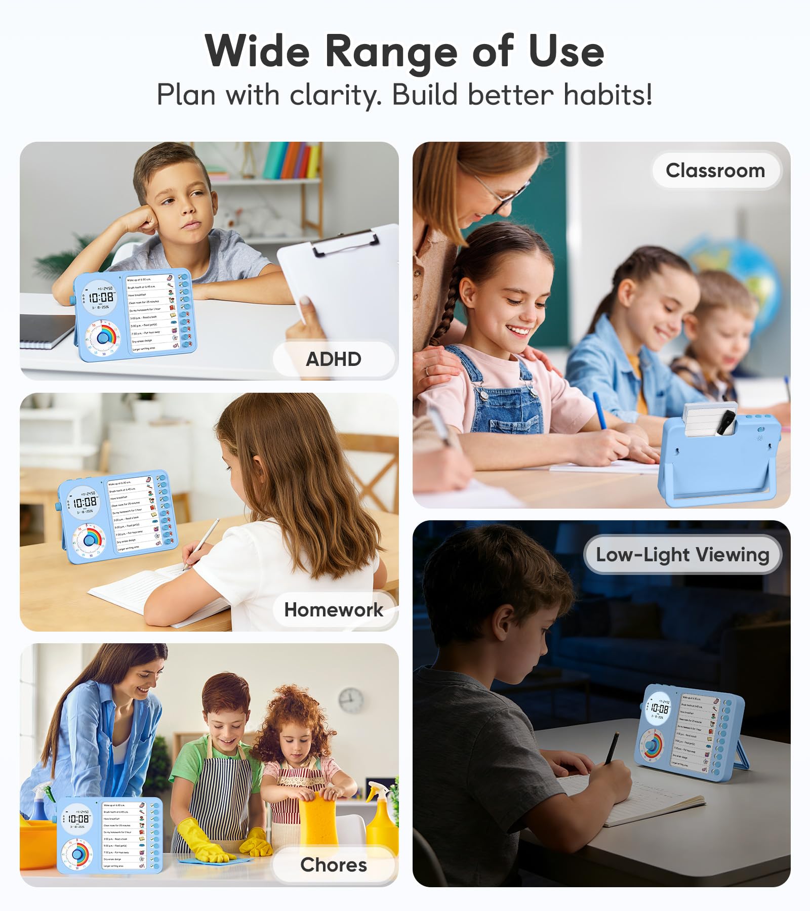 Visual Timer & Task Planner for Kids, ADHD Chore Chart Board with Daily Checklist for Home & Classroom Use