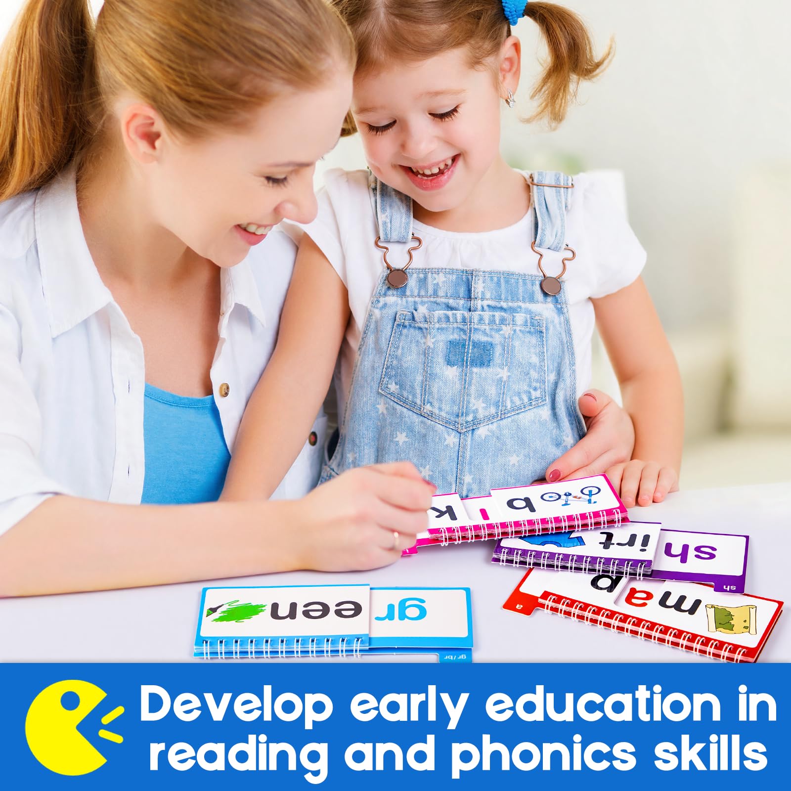 Phonics Word Family Flip Book, Learn to Read Flash Cards for Kids Ages 4–8
