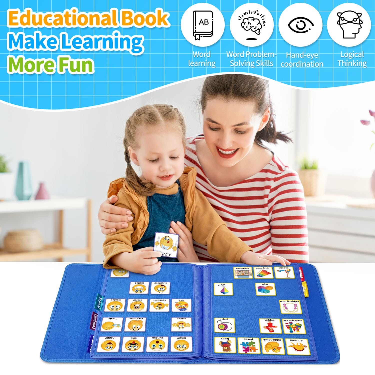 Visual Communication Board for Kids, Nonverbal Speech Therapy & Autism Learning Cue Cards
