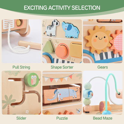 Wooden Pull-Along Activity Cube Montessori Toy for Toddlers 1–3