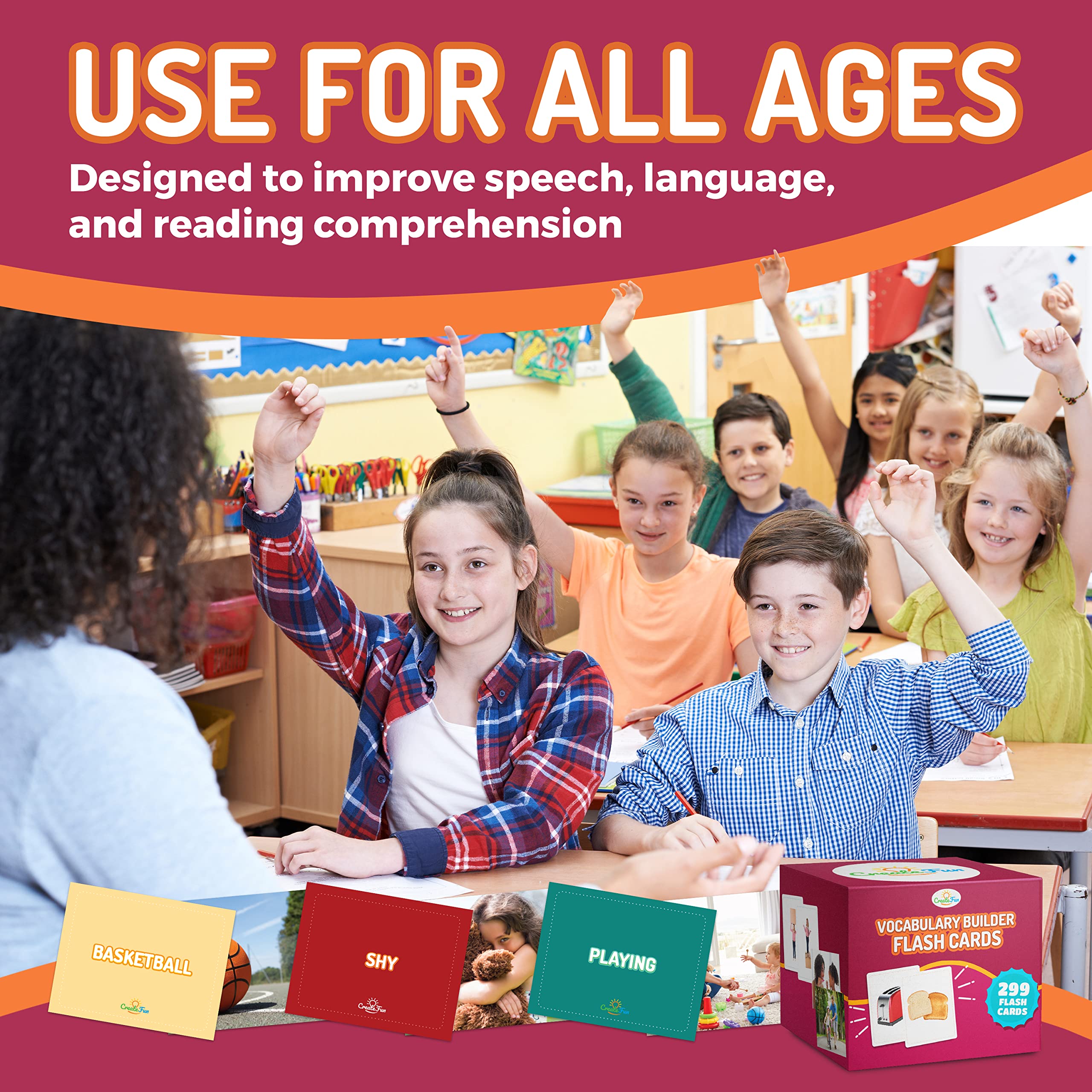 Flash Cards for Vocabulary Building, 6-Pack Educational Photo Learning Set for Kids & Speech Therapy (300 Cards)