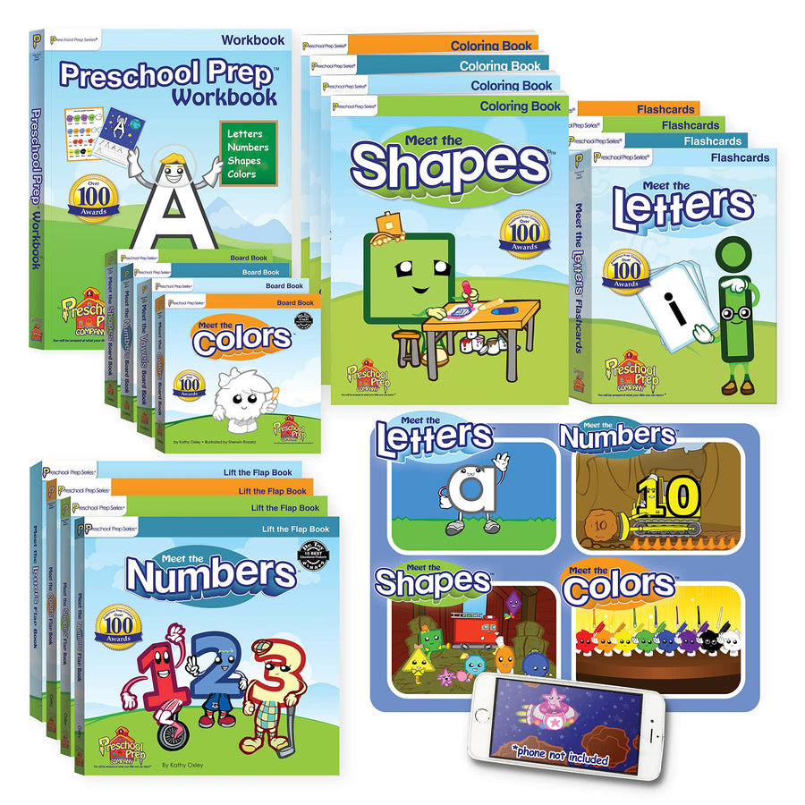 Preschool Prep Learning Pack, Letters Numbers Shapes & Colors Activity Set for Kids Early Learning Skills