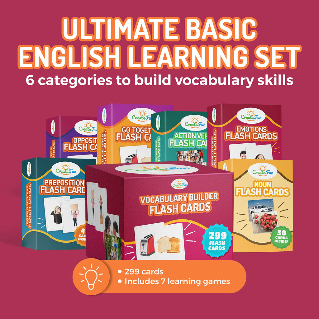 Flash Cards for Vocabulary Building, 6-Pack Educational Photo Learning Set for Kids & Speech Therapy (300 Cards)