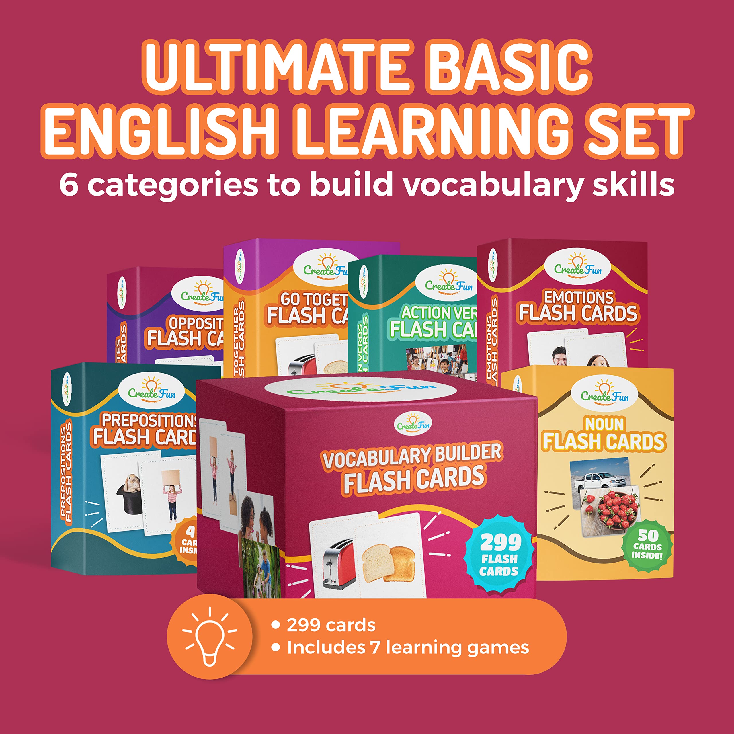 Flash Cards for Vocabulary Building, 6-Pack Educational Photo Learning Set for Kids & Speech Therapy (300 Cards)