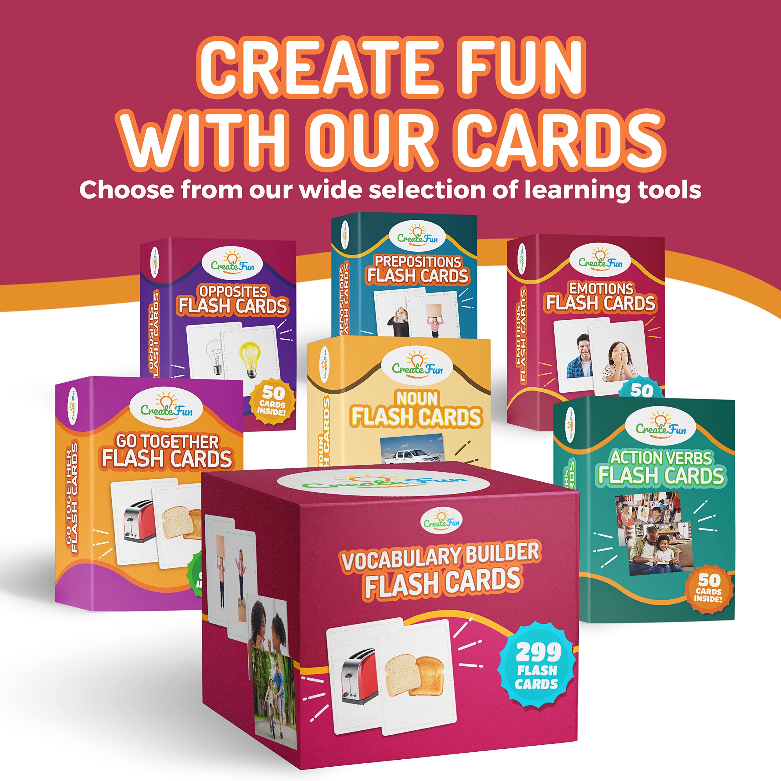 Flash Cards for Vocabulary Building, 6-Pack Educational Photo Learning Set for Kids & Speech Therapy (300 Cards)